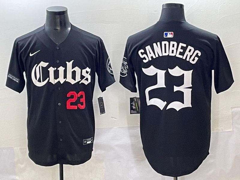 Men 2025 Chicago Cubs 23 Sandberg Black Five generations Joint Name Nike MLB Jersey style 4